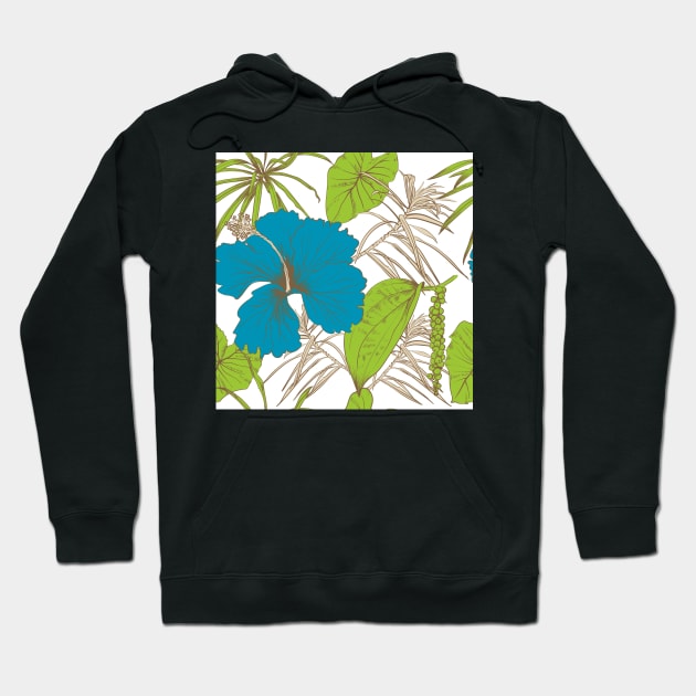 Tropical exotic flowers and leaves Hoodie by Olga Berlet